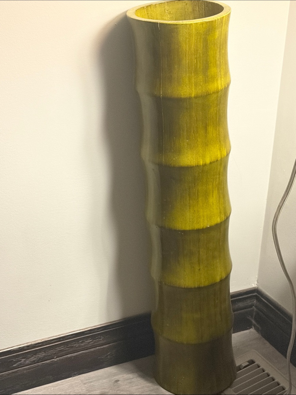 Tall Bamboo-Style Floor Vase in Olive Green